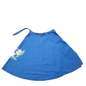 High Noon Basic A-Line Belted Skirt Womens 1 Blue White Hawaian Print Summer EUC